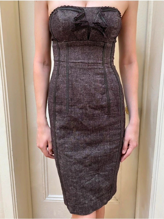 bebe Dresses & Skirts - Strapless Corset Midi Dress in Brown Like New
